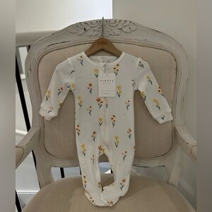 🦢 NWT 3 Mth Petit Lem Girls Off White Rib Knit Footie Yellow & Orange Floral